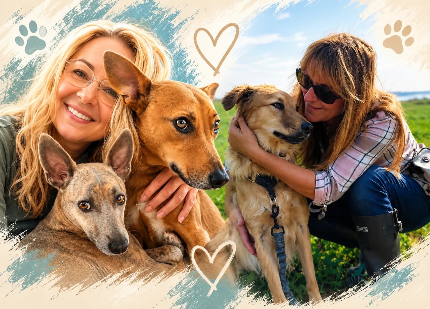 Sylvie Demers and Guylaine with three of the dogs